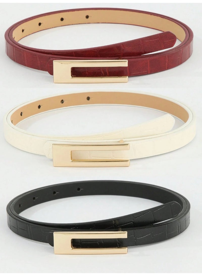 Shein 3pcs/set Women's Multi-color rectangle Buckle Thin Belt - Image 1